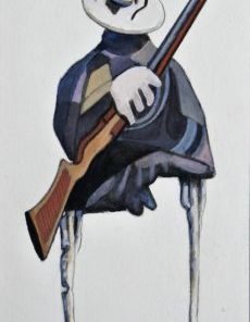 Luis V. Ortés - "El Rey cazador" dibujo original técnica mixta papel, enmarcado