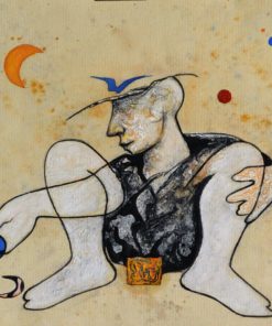 Luis V. Ortés - "Jugador de lunas" dibujo original técnica mixta papel, enmarcado