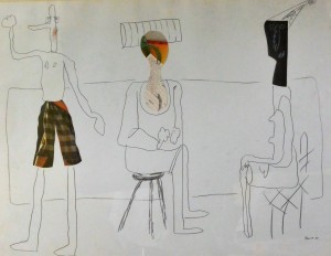 Pagola Javier, 1984, con el pantalón a cuadros, técnica mixta y collage, enmarcado, dibujo 50x65 cms. y marco 61x74 cms (2)