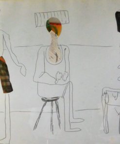 Javier Pagola 1984 - "Con el pantalón a cuadros" técnica mixta y collage, enmarcado