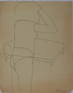 Pagola Javier, Ante el chaise longue, dibujo lápiz papel, enmarcado, dibujo 13,50x11 cms. y marco 26x23,50 cms.  (14)