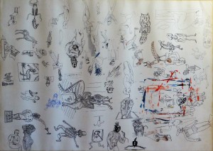 Pagola Javier Figuras en rotación, técnica mixta papel, enmarcado, papel 50x70 cms. y marco 62,50x83 cms (21)