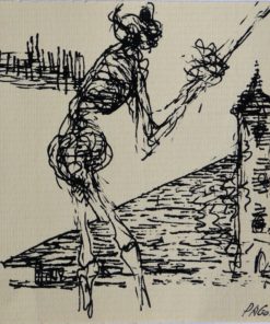 Javier Pagola - "Esqueleto de pueblo" dibujo tinta papel, enmarcado