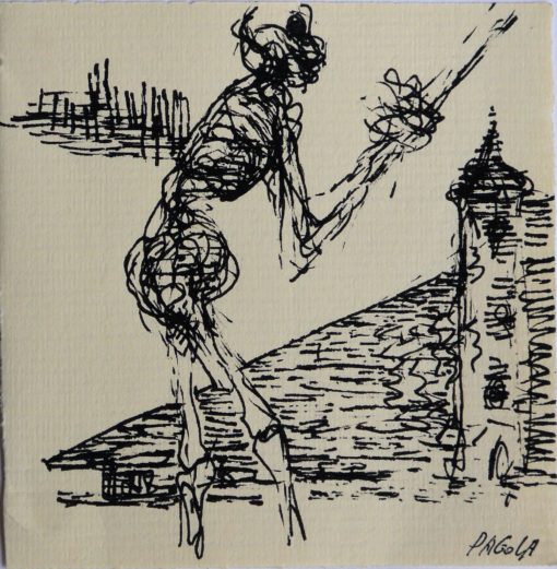 Javier Pagola - "Esqueleto de pueblo" dibujo tinta papel, enmarcado