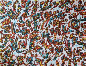 Saura Antonio, Fiesta en el Museo, litografía cinco colores, edición 100 ejemplares 30 aniversario Fundación Juan March, 50x65 cms. (1)
