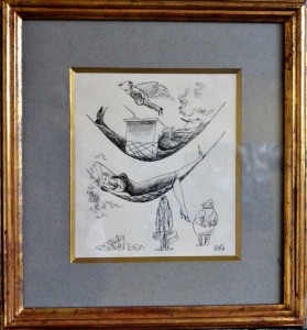 Goñi Lorenzo, La siesta, dibujo plumilla tinta papel, enmarcado, dibujo 18x16 cms. y marco 30x28 cms (2)