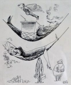 Lorenzo Goñi - "La siesta" dibujo plumilla tinta papel, enmarcado