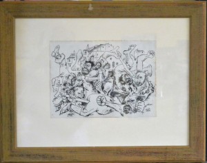Goñi Lorenzo, Pelea callejera, dibujo plumilla tinta papel, enmarcado, dibujo 17x23 cms. y marco 36x46 cms (4)
