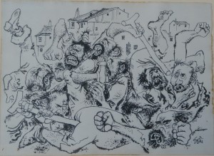 Goñi Lorenzo, Pelea callejera, dibujo plumilla tinta papel, enmarcado, dibujo 17x23 cms. y marco 36x46 cms (6)
