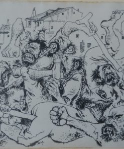 Lorenzo Goñi - "Pelea callejera" dibujo plumilla tinta papel, enmarcado