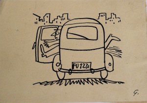 Goñi Lorenzo, Taxi rápido, dibujo tinta china papel, enmarcado, dibujo 9x12,50 cms. y marco 22x25 cms.  (18)