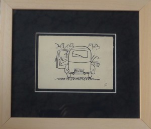 Goñi Lorenzo, Taxi rápido, dibujo tinta china papel, enmarcado, dibujo 9x12,50 cms. y marco 22x25 cms.  (19)
