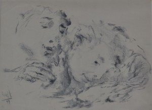 Juanvi, Juan Vicente Barrio, Hablando al oido, dibujo carboncillo papel, enmarcado, dibujo 30x40 cms. y marco 46x56 cms (2)