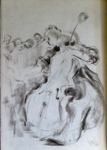 Juanvi, Juan Vicente Barrio, concierto de cello, dibujo carboncillo papel, enmarcado, dibujo 32x22,50 y marco 53x43 cms (2)