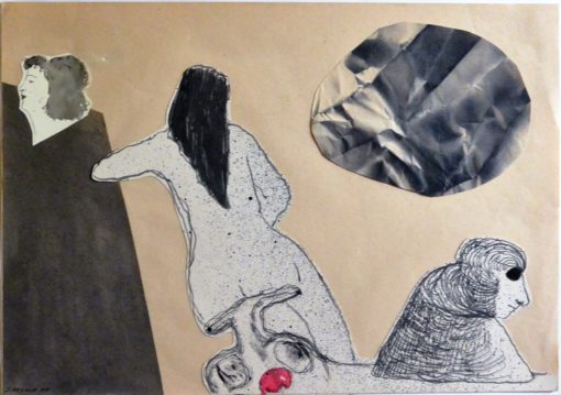 Javier Pagola 2004 - "Mujer acodada de espaldas" técnica mixta y collage, enmarcado