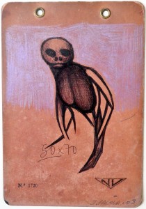 Pagola Javier, Extraterrestre, dibujo técnica mixta cartulina, enmarcado, dibujo 16x11 cms. y marco 33,50x24,50 cms (4)