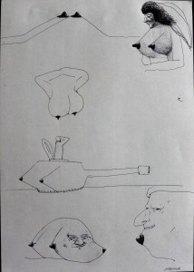 Pagola Javier, Figuras y pezones, dibujo tinta papel, enmarcado, dibujo 29,50x21 cms. y marco 48,50x38,50 cms (5)
