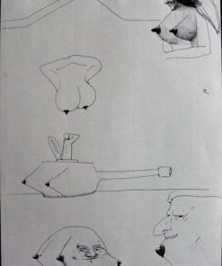 Javier Pagola - "Figuras y pezones" dibujo tinta papel, enmarcado