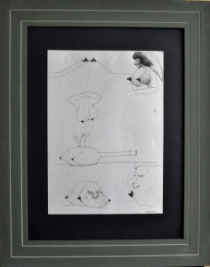 Pagola Javier, Figuras y pezones, dibujo tinta papel, enmarcado, dibujo 29,50x21 cms. y marco 48,50x38,50 cms (7)