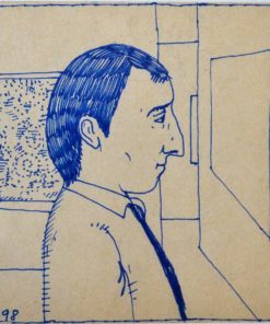 Javier Pagola - "Hombre mirando exposición" dibujo tinta papel, enmarcado