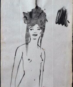 Javier Pagola - "Joven desnuda de frente" dibujo tinta papel, enmarcado