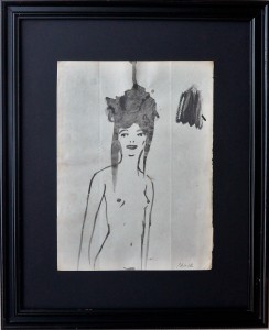 Pagola Javier, Joven desnuda de frente, dibujo tinta papel, enmarcado dibujo 21x15,50 cms. y marco 33x27 cms (3)