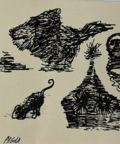 Javier Pagola - "Personajes en el campo" dibujo tinta papel, enmarcado