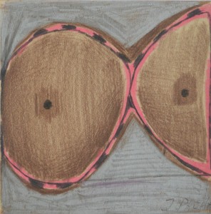 Pagola Javier, Un par de senos, dibujo técnica mixta papel, enmarcado, dibujo 10x10 cms. y marco 22x22 cms.  (23)