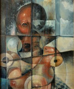 Roberto L. Pizarro - "Maniquies con hilos de cobre" pintura oleo tabla,  enmarcado