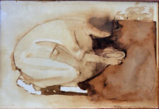 Roberto L. Pizarro - "Maternidad" dibujo lápiz y café diluido papel, enmarcado
