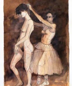 Roberto L. Pizarro - "Bailarina vistiendose" dibujo técnica mixta papel, enmarcado