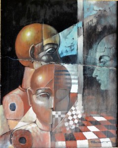 Pizarro Roberto, Tres Maniquís, oleo madera, enmarcado, pintura 40x32 y marco 54x46 cms. 600 (4)