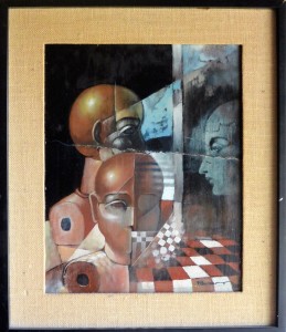 Pizarro Roberto, Tres Maniquís, oleo madera, enmarcado, pintura 40x32 y marco 54x46 cms. 600 (5)