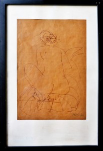 Sanchez Pedro, Mujer de espaldas, dibujo rotulador papel kraft, enmarcado, dibujo 35x24 cms. y marco 53x36,50 cms (1)
