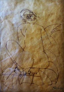 Sanchez Pedro, Mujer de espaldas, dibujo rotulador papel kraft, enmarcado, dibujo 35x24 cms. y marco 53x36,50 cms (2)