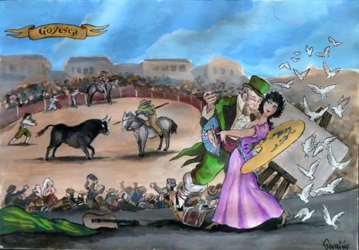 Serafín Rojo - "Goyesca" acuarela cartulina, enmarcada