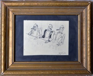 Torrado Ramón, Cena de negocios, dibujo lápiz papel, enmarcado, dibujo 10x12 cms. y marco 21x25 cms (5)