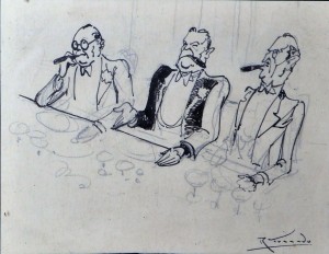 Ramón Torrado Ramón, Cena de negocios, dibujo lápiz papel, enmarcado, dibujo 10x12 cms. y marco 21x25 cms (7)