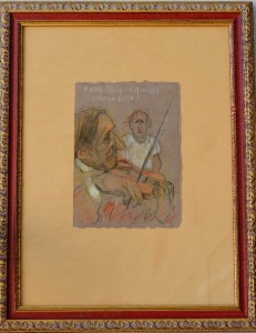 Zohre, Una canción y unas monedas, técnica mixta papel, enmarcado, dibujo 20x15 cms. y marco 46x36 cms. 260 (3)