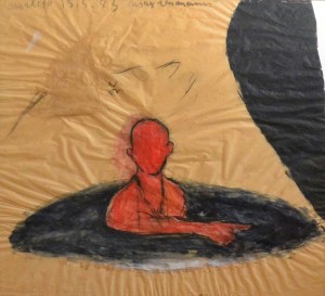 neuman max 1983 técnica mixta papel 51x57 y marco 60x73 cms. hombre hundido (30)