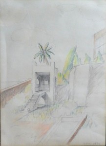 perez villalta javier 1974 Arquitectura, lápices de colores, enmarcado, papel 45x33 cms. y marco 72x53 cms (12)