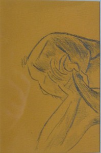 Anónimo, mujer peinándose, enmarcado, dibujo 16x10,50 cms. y marco 23x19,50 cms (1)