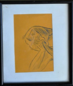 Anónimo, mujer peinándose, enmarcado, dibujo 16x10,50 cms. y marco 23x19,50 cms (2)