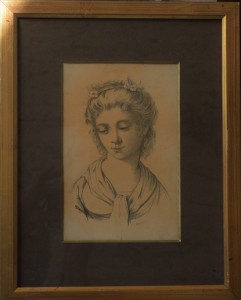 Anónimo, rostro de mujer joven, dibujo lápiz papel, enmarcado, dibujo 22x15 cms. y marco 36,50x29 cms.  (5)