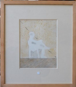 Arnaiz Doroteo, Hombre sentado, dibujo técnica mixta papel, enmarcado, dibujo 27x21 cms. y marco 47x41 cms. Catalogado. 400 (3)