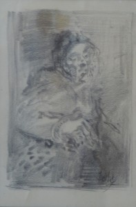 Barba Juan, Anciana pensativa, dibjjo grafito papel, enmarcado, dibujo 23x16 cms y marco 45x39 cms.  (2)