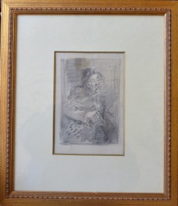 Barba Juan, Anciana pensativa, dibjjo grafito papel, enmarcado, dibujo 23x16 cms y marco 45x39 cms.  (8)
