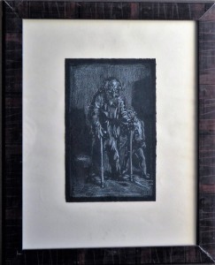 Barba Juan, Anciano y niño, lapiz clarión cartulina negra, enmarcado, dibujo 24,50x15,50 y marco 4x37 cms. (3)