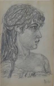 Barba Juan, Busto de mujer joven, dibujo lápiz papel, enmarcado, dibujo 24x15 cms. y marco 41,50x26 cms. 110 (4)