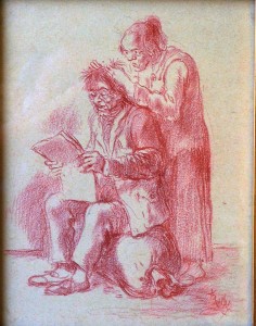 Barba Juan, Despiojando, dibujo carboncillo y sanguina papel, enmarcado, dibujo 18x23 cms. y marco 39x34 cms. 330 (1)